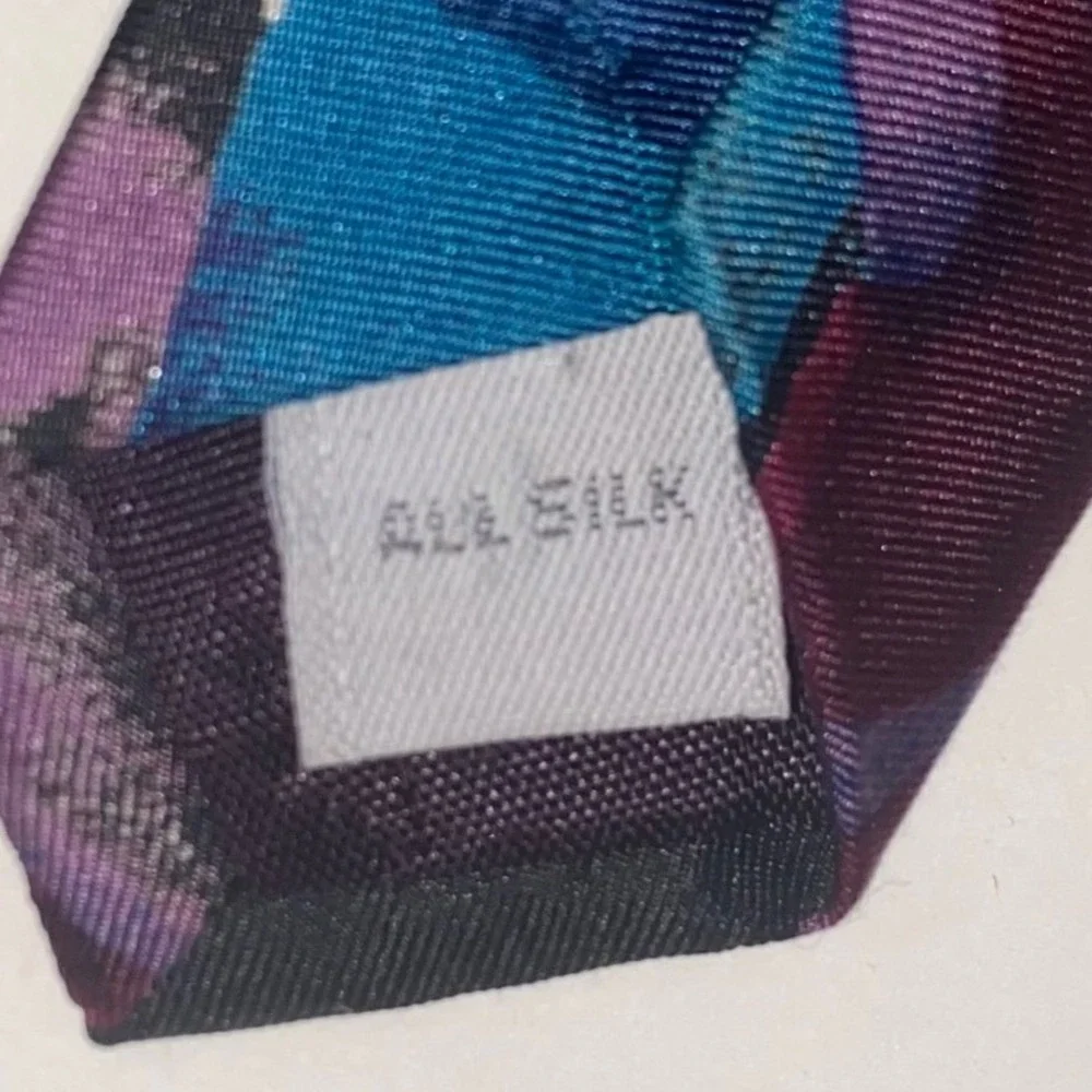 Alexander Lloyd Boston Mens Silk Necktie‎ Abstract Floral Purple Teal Blue